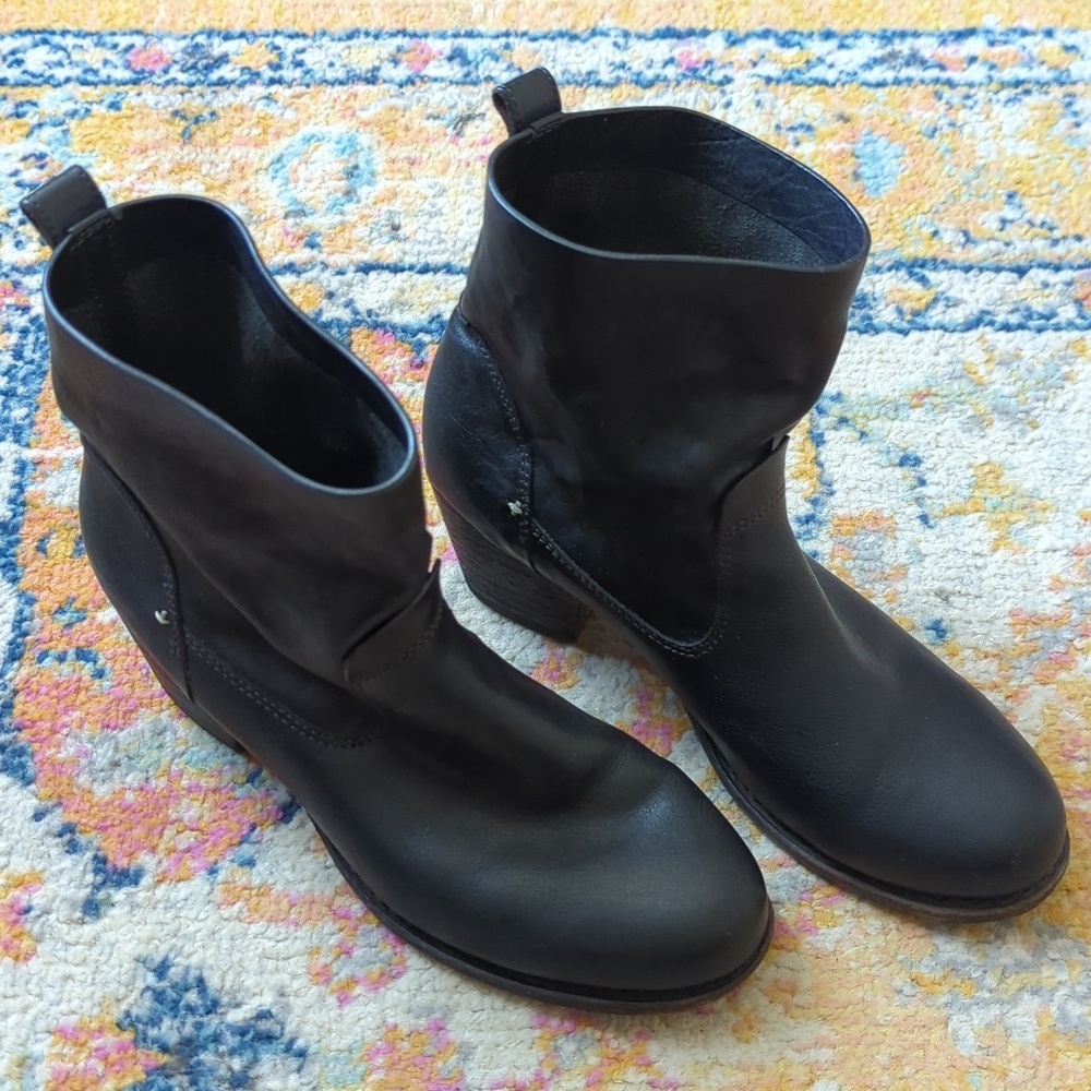 Rag & Bone Mercer II Handmade Goodyear Leather Slouchy Moto Boots Black 38.5